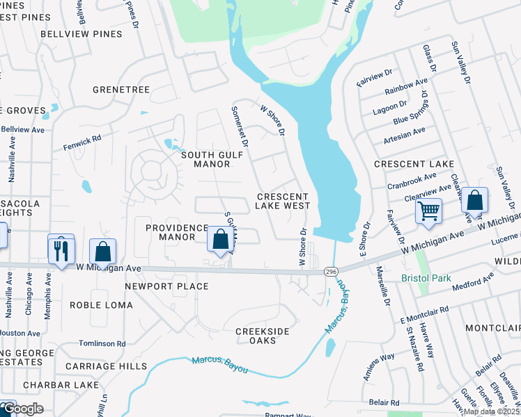 map of restaurants, bars, coffee shops, grocery stores, and more near 5709 Talquin Avenue in Pensacola