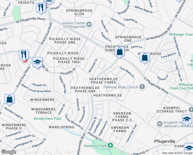 map of restaurants, bars, coffee shops, grocery stores, and more near 1510 Amber Day Drive in Pflugerville