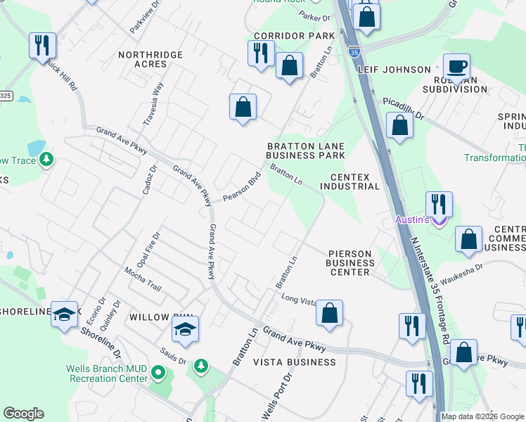 map of restaurants, bars, coffee shops, grocery stores, and more near 15913 Cessida Street in Austin