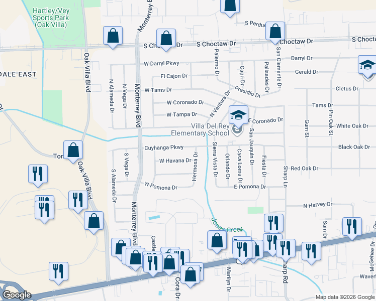map of restaurants, bars, coffee shops, grocery stores, and more near 9567 West Havana Drive in Baton Rouge