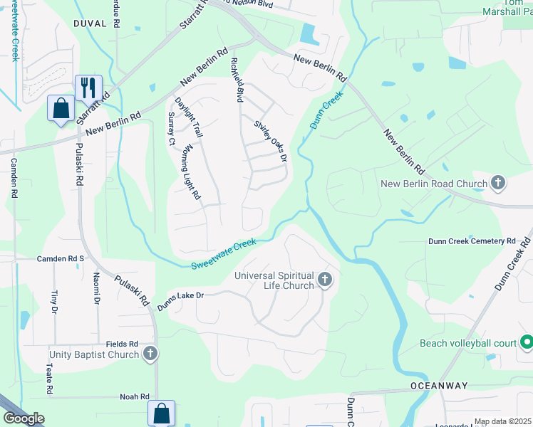 map of restaurants, bars, coffee shops, grocery stores, and more near 1379 Samantha Circle East in Jacksonville