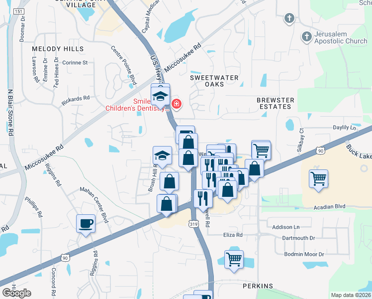 map of restaurants, bars, coffee shops, grocery stores, and more near 1627-1699 Capital Circle Northeast in Tallahassee