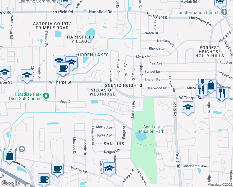 map of restaurants, bars, coffee shops, grocery stores, and more near 2133 Sandpiper Street in Tallahassee