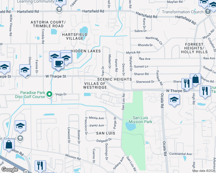 map of restaurants, bars, coffee shops, grocery stores, and more near 2101 Sandpiper Street in Tallahassee