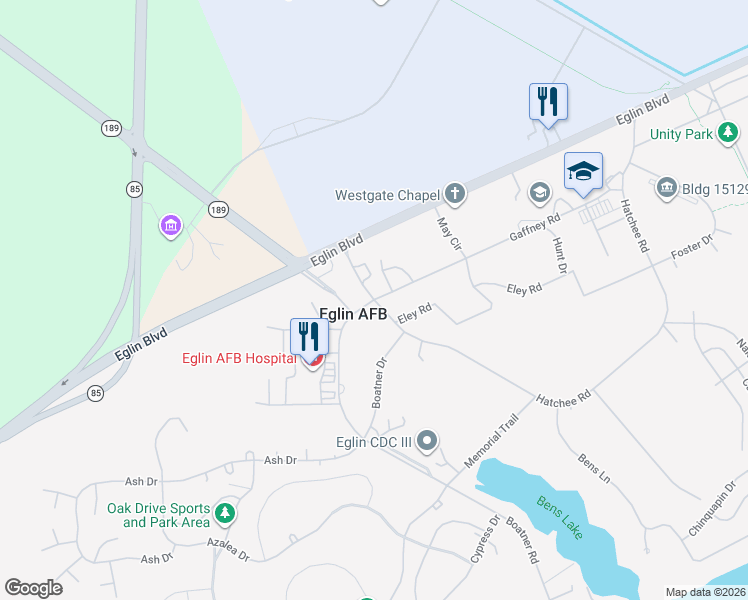 map of restaurants, bars, coffee shops, grocery stores, and more near in Eglin Air Force Base