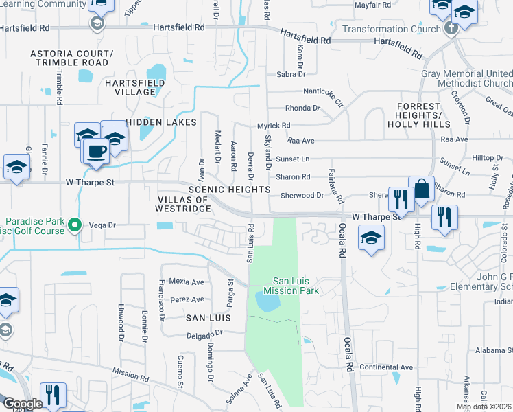 map of restaurants, bars, coffee shops, grocery stores, and more near in Tallahassee
