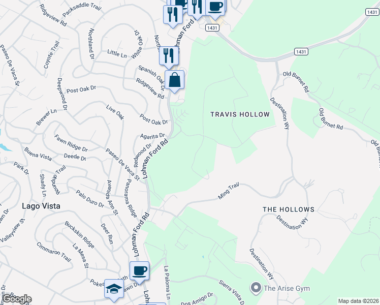 map of restaurants, bars, coffee shops, grocery stores, and more near 6901-7101 Barberry Drive in Leander