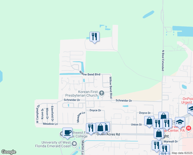 map of restaurants, bars, coffee shops, grocery stores, and more near 1763 Guildford Court in Fort Walton Beach