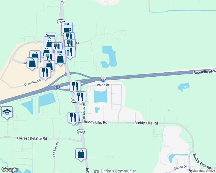 map of restaurants, bars, coffee shops, grocery stores, and more near 27269 West Lakeside Drive in Denham Springs