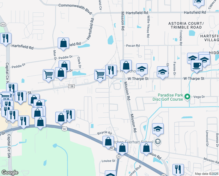 map of restaurants, bars, coffee shops, grocery stores, and more near 1234 Blountstown Highway in Tallahassee
