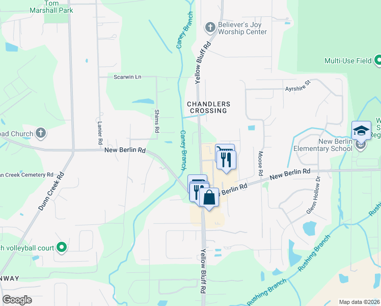 map of restaurants, bars, coffee shops, grocery stores, and more near 12544 Yellow Bluff Road in Jacksonville