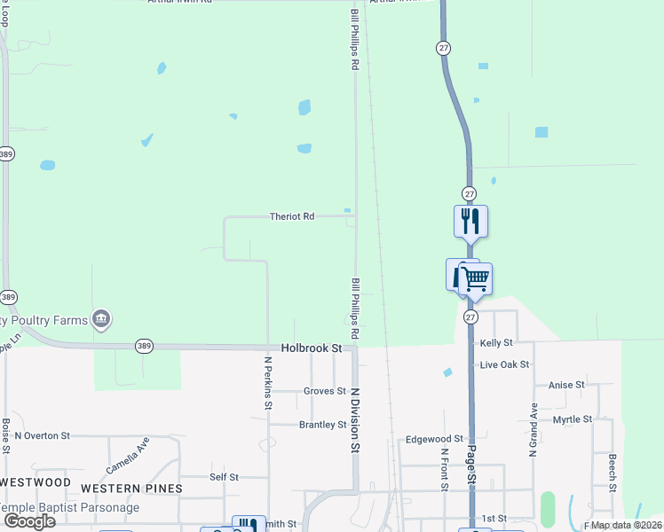 map of restaurants, bars, coffee shops, grocery stores, and more near 1049 Bill Phillips Road in DeQuincy