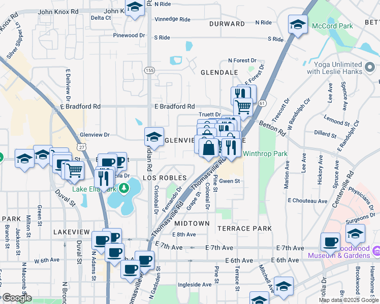 map of restaurants, bars, coffee shops, grocery stores, and more near 316 De Soto Street in Tallahassee