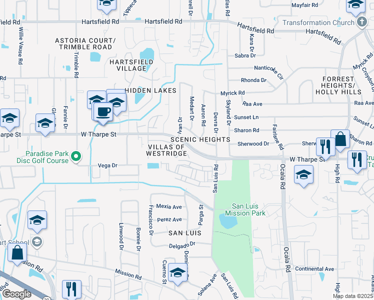 map of restaurants, bars, coffee shops, grocery stores, and more near 2588 Verrata Drive in Tallahassee