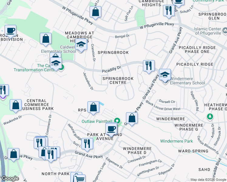 map of restaurants, bars, coffee shops, grocery stores, and more near 16846 Tortoise Street in Round Rock