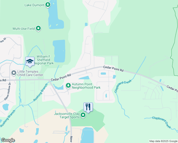 map of restaurants, bars, coffee shops, grocery stores, and more near 3907 Marsh Bluff Drive in Jacksonville