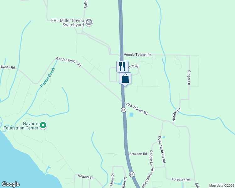 map of restaurants, bars, coffee shops, grocery stores, and more near 3613 Burton Circle in Navarre