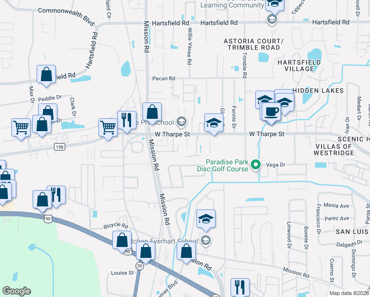 map of restaurants, bars, coffee shops, grocery stores, and more near 1827 Seay Court in Tallahassee