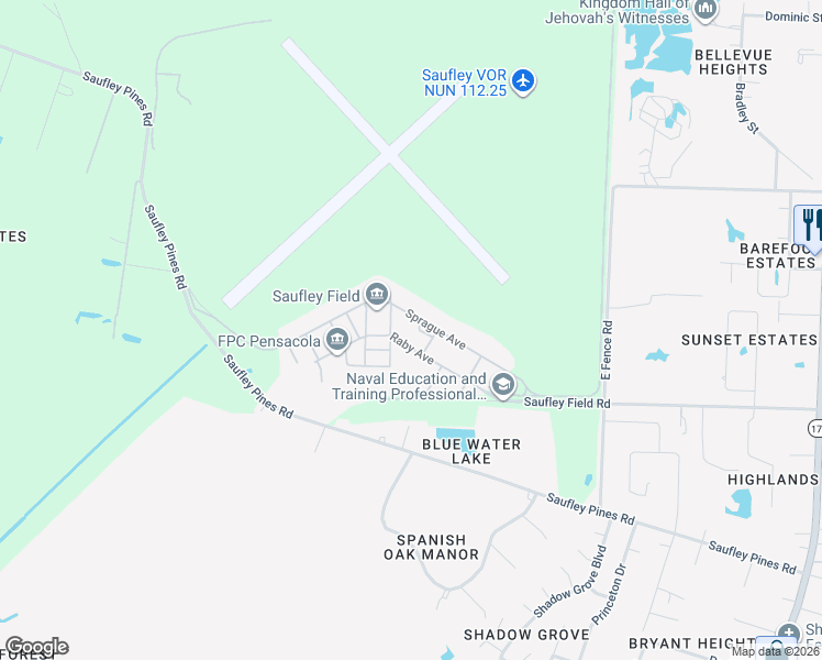 map of restaurants, bars, coffee shops, grocery stores, and more near in Pensacola