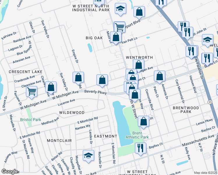 map of restaurants, bars, coffee shops, grocery stores, and more near 900 Rock Island Place in Pensacola