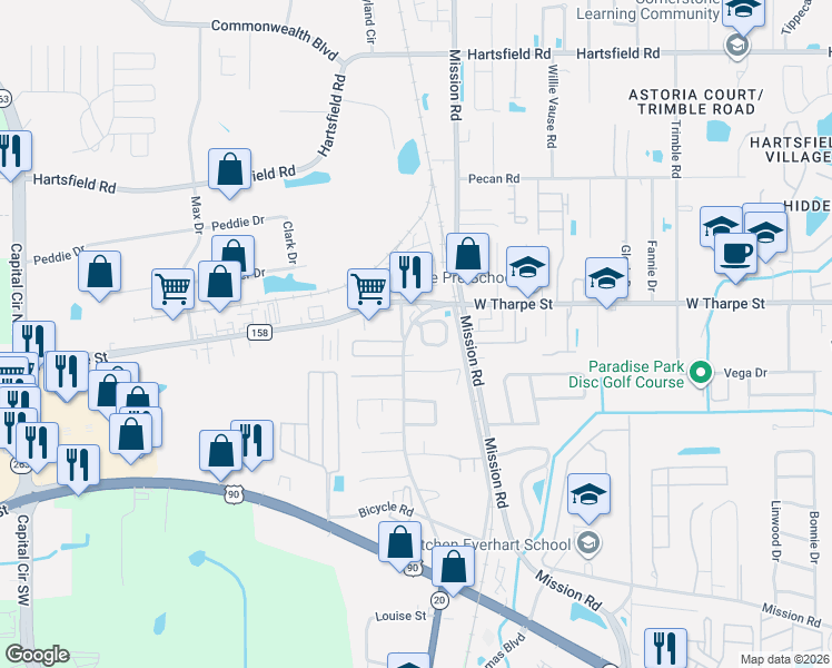 map of restaurants, bars, coffee shops, grocery stores, and more near 1590 Blountstown Street in Tallahassee