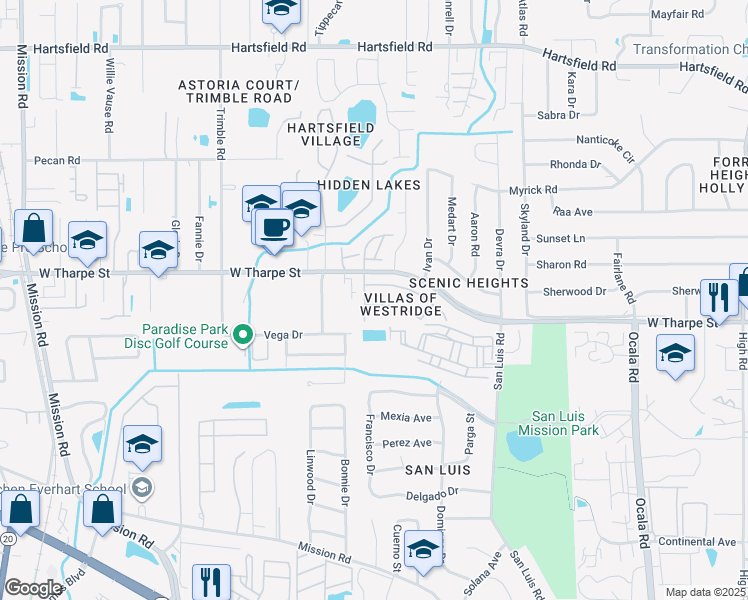 map of restaurants, bars, coffee shops, grocery stores, and more near 1834 Falconcrest Street in Tallahassee