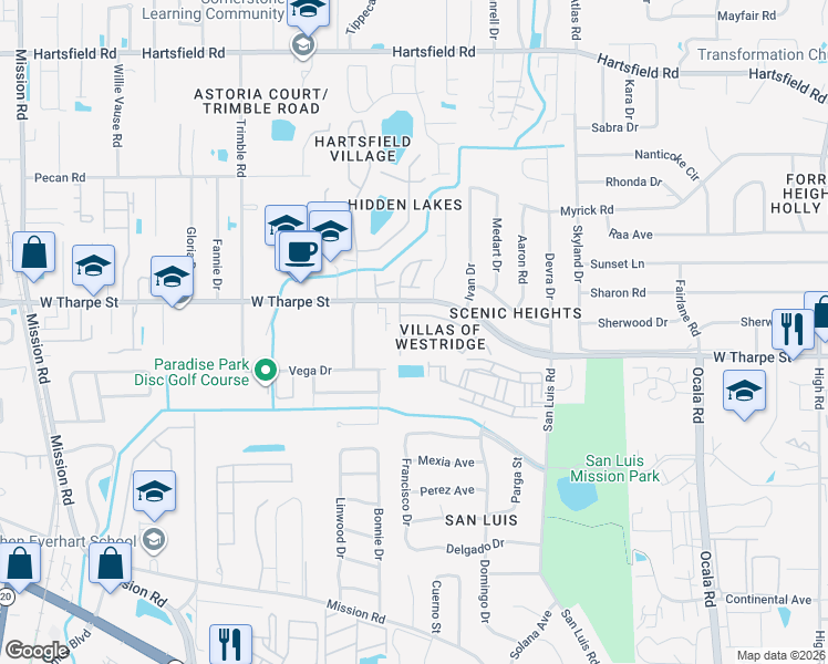 map of restaurants, bars, coffee shops, grocery stores, and more near 2331 Sandpiper Street in Tallahassee