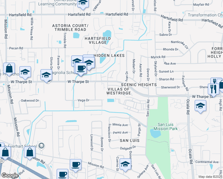 map of restaurants, bars, coffee shops, grocery stores, and more near 2331 Sandpiper Street in Tallahassee