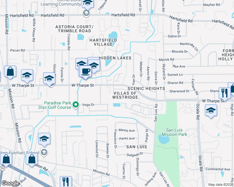 map of restaurants, bars, coffee shops, grocery stores, and more near 1834 Falconcrest Street in Tallahassee