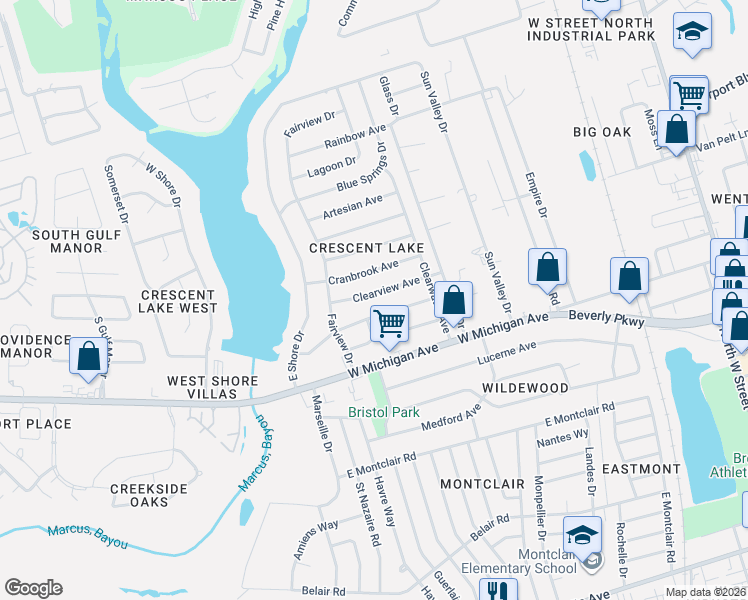 map of restaurants, bars, coffee shops, grocery stores, and more near 912 Clearview Avenue in Pensacola