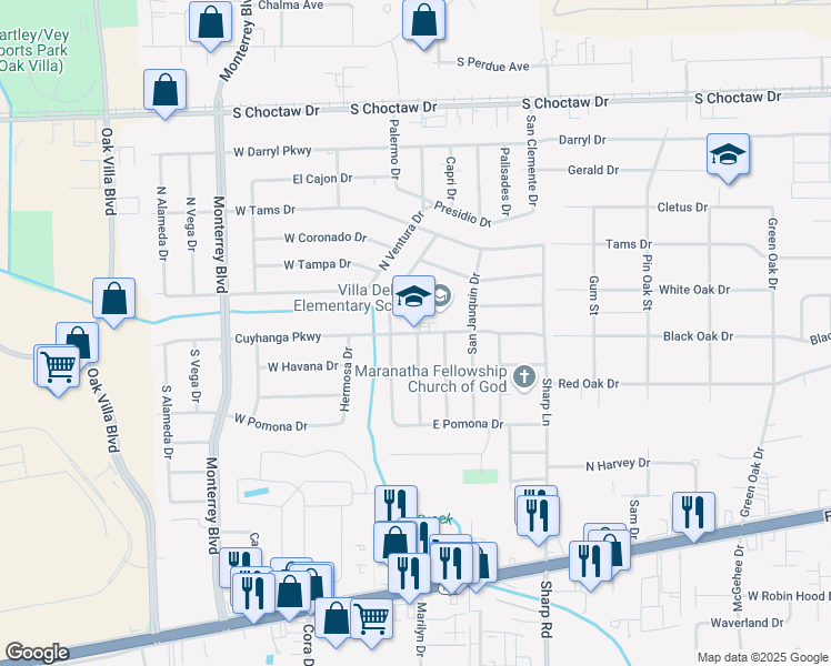 map of restaurants, bars, coffee shops, grocery stores, and more near 9765 Cuyhanga Parkway in Baton Rouge