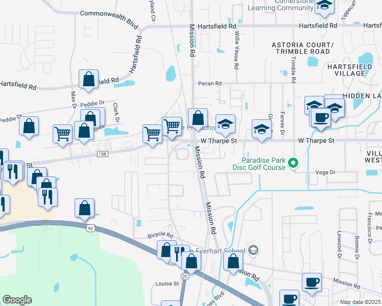 map of restaurants, bars, coffee shops, grocery stores, and more near 2748 Tess Circle in Tallahassee