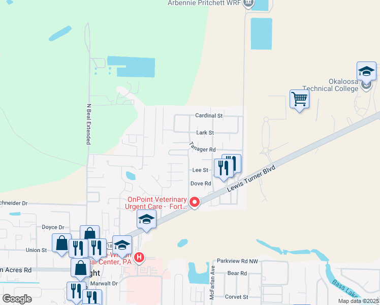map of restaurants, bars, coffee shops, grocery stores, and more near 816 Tanager Road in Fort Walton Beach