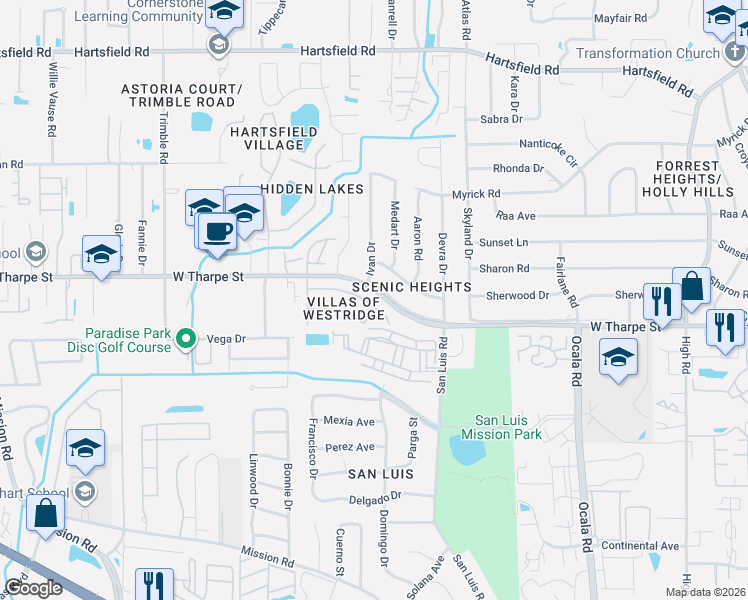 map of restaurants, bars, coffee shops, grocery stores, and more near 1802 Ivan Drive in Tallahassee