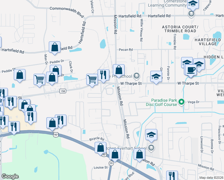 map of restaurants, bars, coffee shops, grocery stores, and more near 2772 Tess Circle in Tallahassee