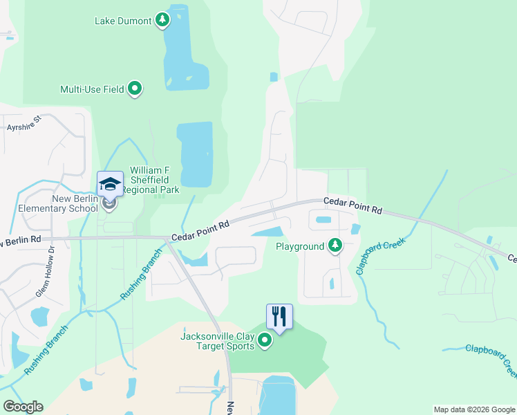 map of restaurants, bars, coffee shops, grocery stores, and more near 3870 Cedar Bluff Lane in Jacksonville