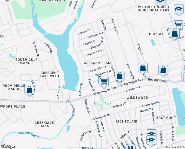 map of restaurants, bars, coffee shops, grocery stores, and more near 930 Clearview Avenue in Pensacola