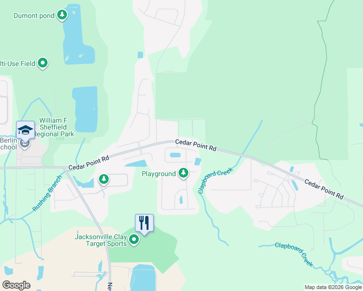 map of restaurants, bars, coffee shops, grocery stores, and more near 4115 Cedar Point Road in Jacksonville