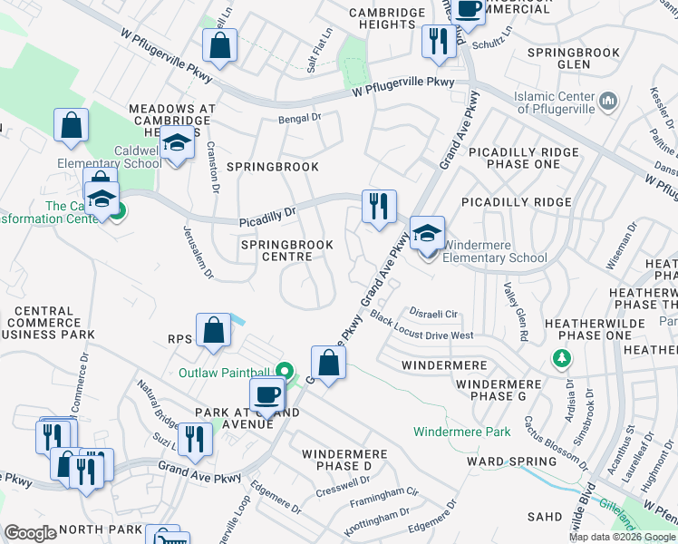 map of restaurants, bars, coffee shops, grocery stores, and more near 16937 Tortoise Street in Round Rock