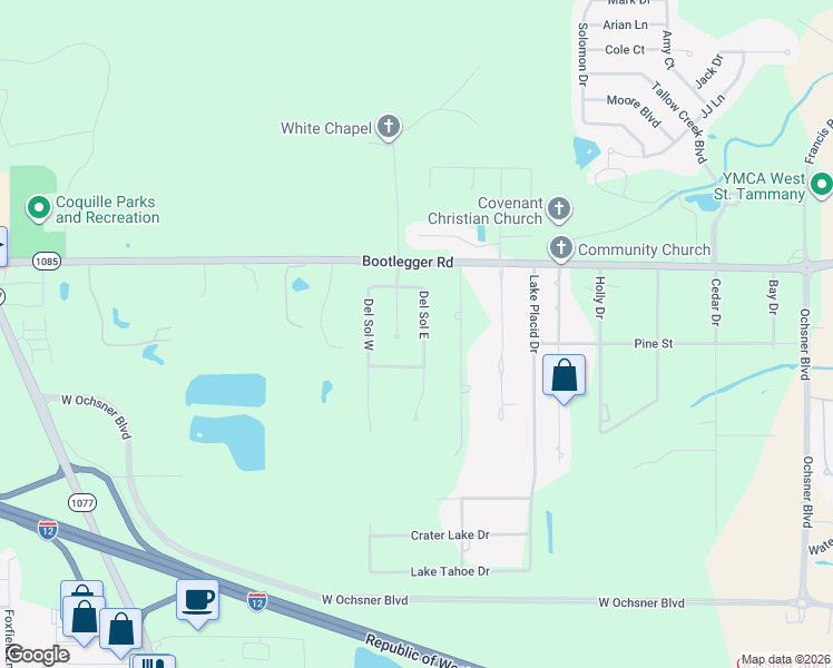 map of restaurants, bars, coffee shops, grocery stores, and more near 337 Del Sol East in Covington