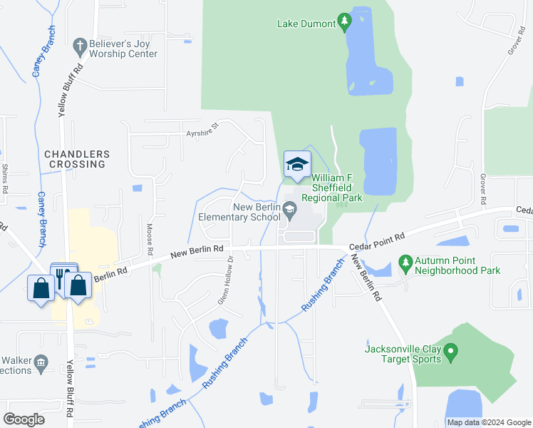 map of restaurants, bars, coffee shops, grocery stores, and more near 3583 Brangus Court in Jacksonville