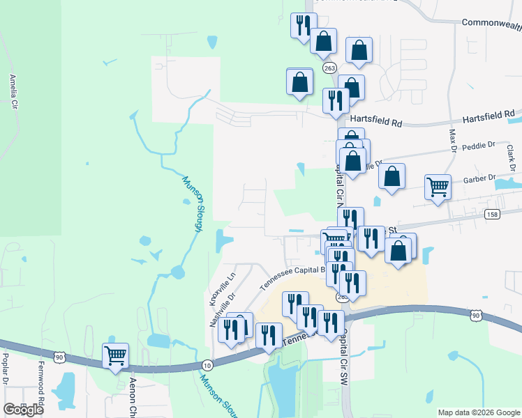 map of restaurants, bars, coffee shops, grocery stores, and more near 1504 Crescent Hills Drive in Tallahassee