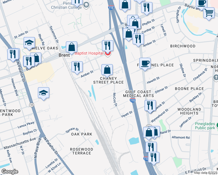 map of restaurants, bars, coffee shops, grocery stores, and more near 389 Royce Street in Pensacola