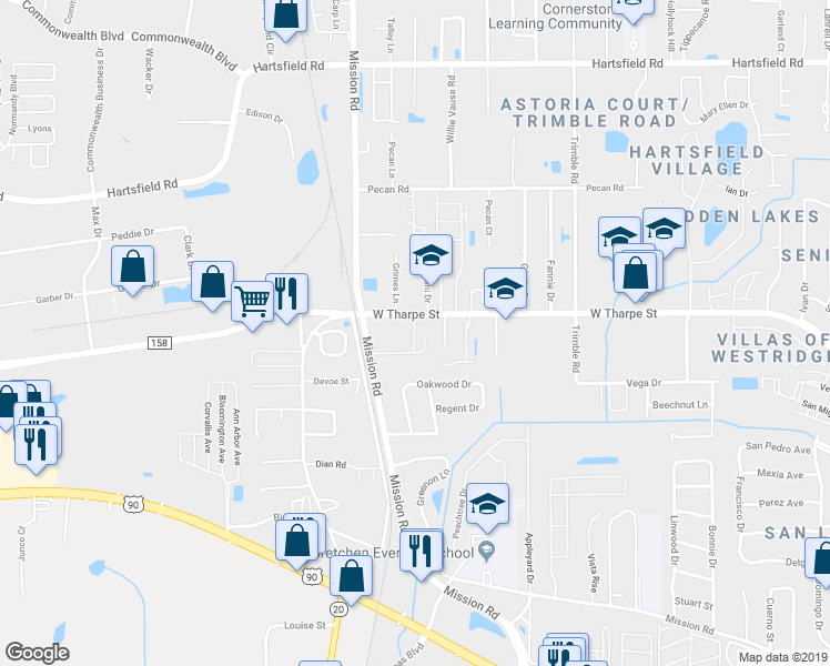map of restaurants, bars, coffee shops, grocery stores, and more near 2749 West Tharpe Street in Tallahassee