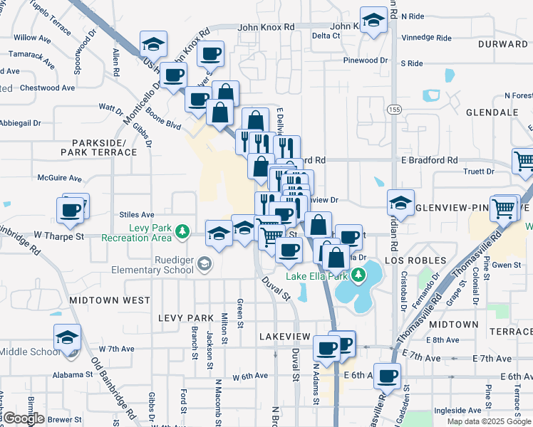 map of restaurants, bars, coffee shops, grocery stores, and more near 1845 North Martin Luther King Junior Boulevard in Tallahassee