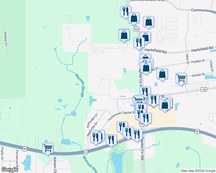 map of restaurants, bars, coffee shops, grocery stores, and more near 1504 Crescent Hills Drive in Tallahassee
