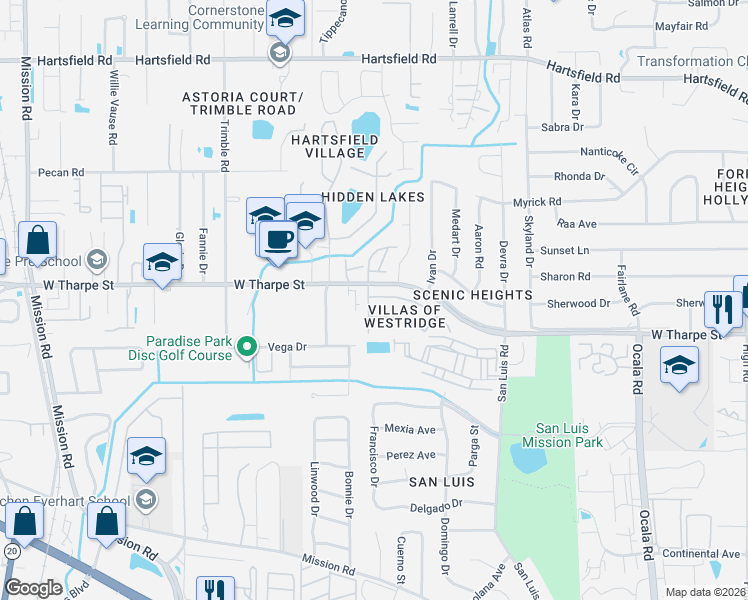 map of restaurants, bars, coffee shops, grocery stores, and more near 1834 Falconcrest Street in Tallahassee