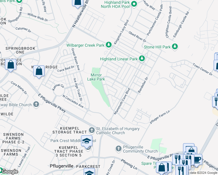 map of restaurants, bars, coffee shops, grocery stores, and more near 813 Great Sand Dunes Avenue in Pflugerville