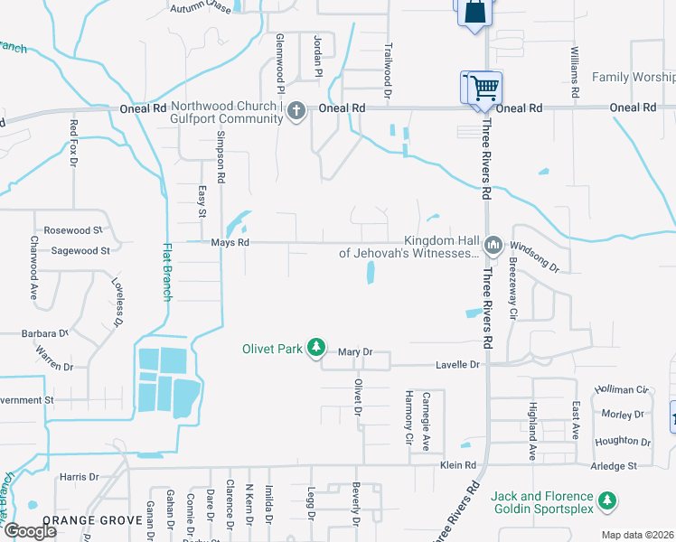 map of restaurants, bars, coffee shops, grocery stores, and more near 14135 Mays Road in Gulfport