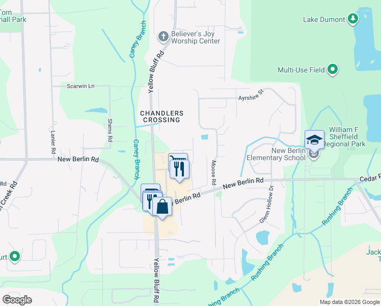 map of restaurants, bars, coffee shops, grocery stores, and more near 12624 White Cedar Trail in Jacksonville